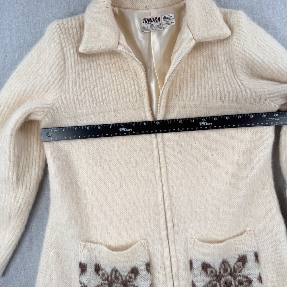 Tundra Fleece Toison Vintage Wool Zip Up Cardigan Jacket Cream Snowflake Large - Picture 6 of 11